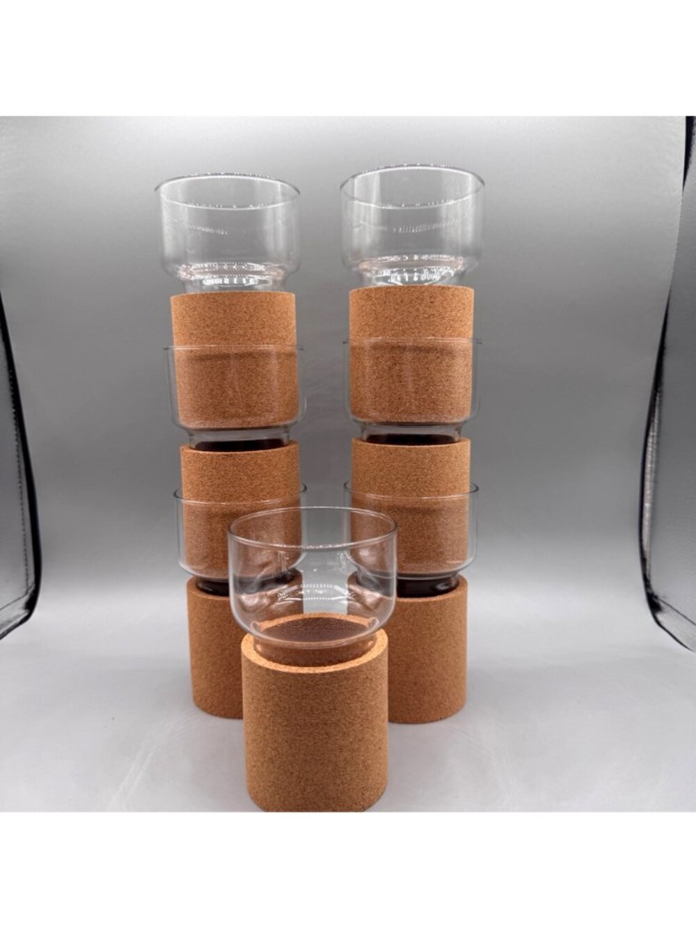 Vintage IKEA Tumbler Glass Cork Base Sleeve 10oz Stackable Set of 7 Portugal - Picture 3 of 16
